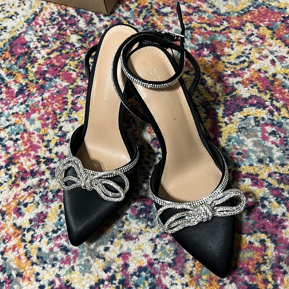 BCBG black rhinestone heels